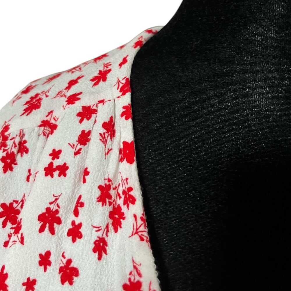& Other Stories Floral Wrap Mini Dress Red White Ditzy Print V Neck Size Medium - Picture 6 of 9